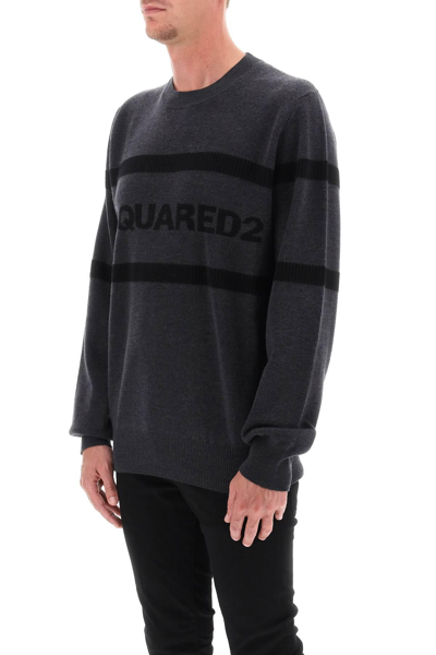 Shop Dsquared2 Jacquard Logo Lettering Sweater In Grey,black