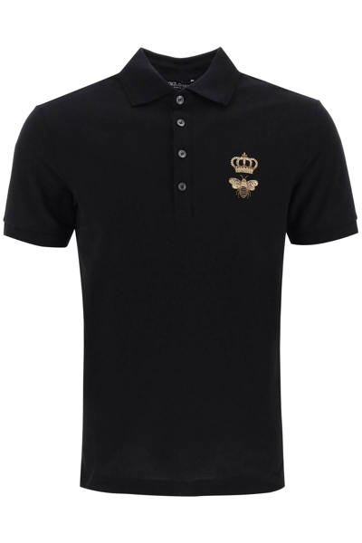 Shop Dolce & Gabbana Piqué Polo Shirt With Lurex Embroidery In Black