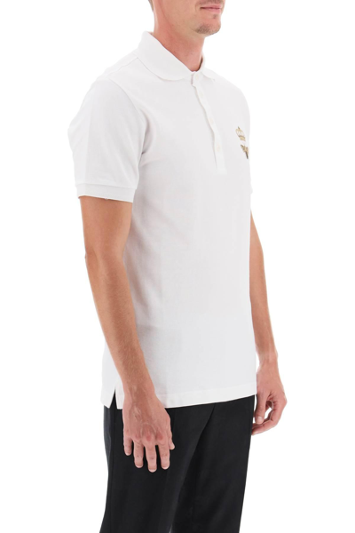 Shop Dolce & Gabbana Piqué Polo Shirt With Lurex Embroidery In White