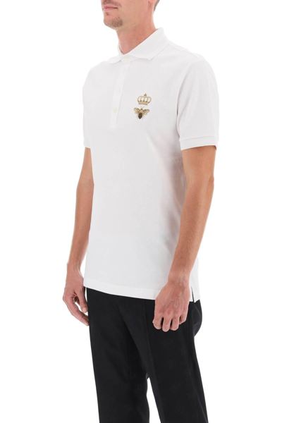Shop Dolce & Gabbana Piqué Polo Shirt With Lurex Embroidery In White