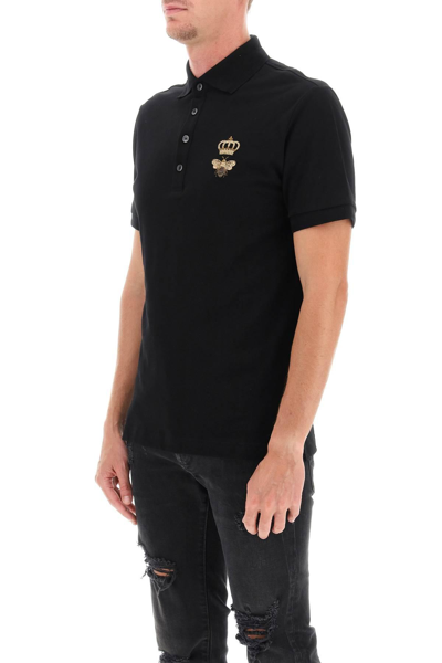 Shop Dolce & Gabbana Piqué Polo Shirt With Lurex Embroidery In Black