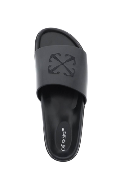 Shop Off-white Slides With Embroidery In Black