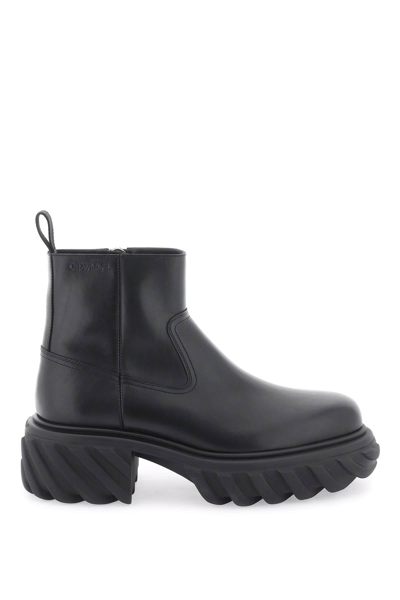 Off-white Man Ankle Boots Black Size 7 Leather In Black