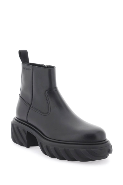Off-white Man Ankle Boots Black Size 7 Leather In Black