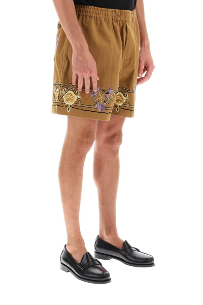 Shop Bode Autumn Royal Shorts With Floral Embroideries In Brown