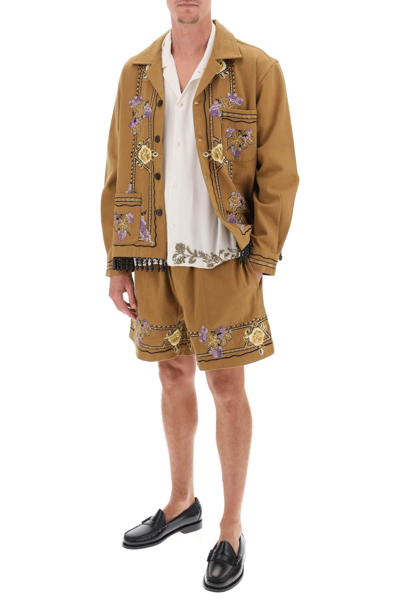 Shop Bode Autumn Royal Overshirt With Embroideries And Beadworks In Brown