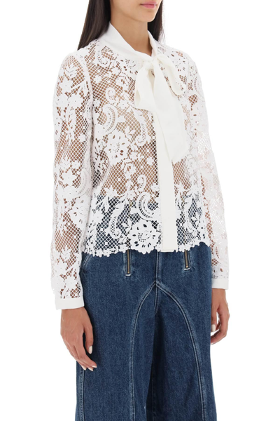Shop Self-portrait Floral Lace Shirt With Lavallière Tie In White