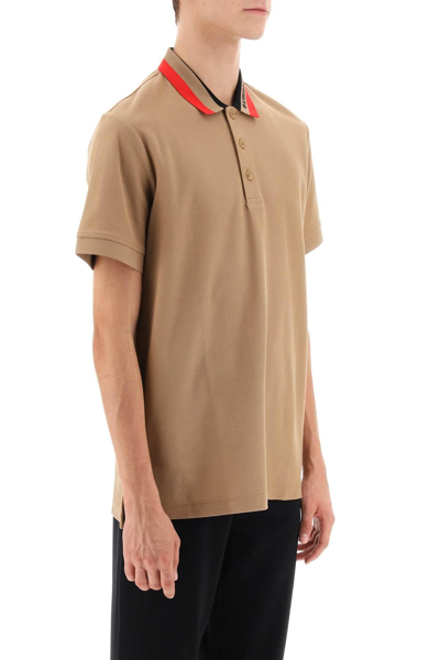 Shop Burberry Edney Polo Shirt With Striped Collar In Beige