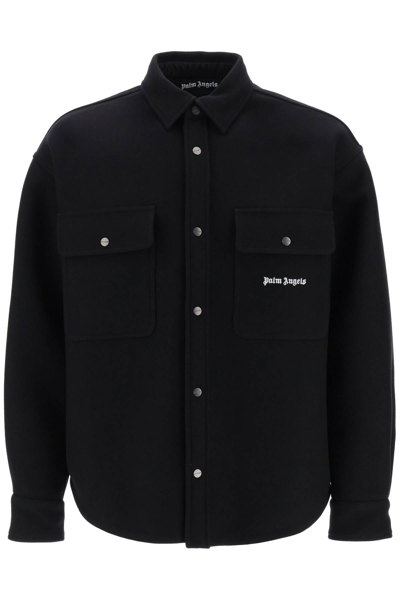 Shop Palm Angels Heavy Wool Overshirt In Black
