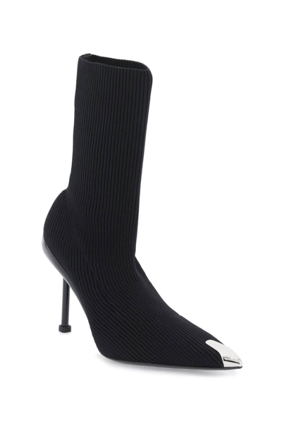 Shop Alexander Mcqueen Knit Slash Ankle Boots In Black