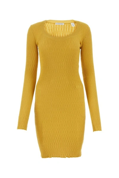Shop Burberry Woman Mustard Stretch Wool Blend Dress In Yellow