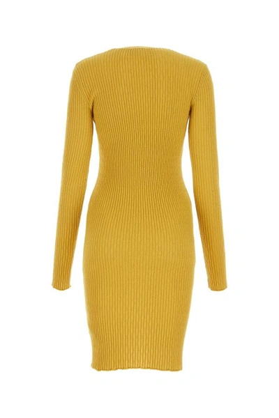 Shop Burberry Woman Mustard Stretch Wool Blend Dress In Yellow