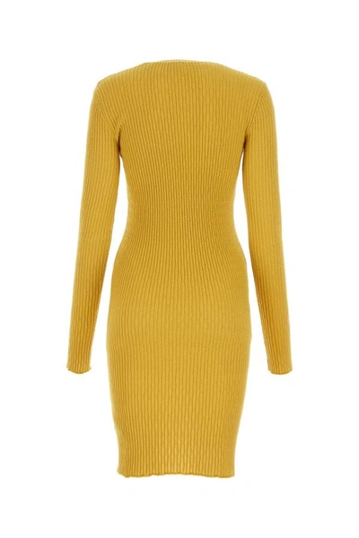 Burberry Ribbed-knit Wool-blend Midi Dress In Yellow