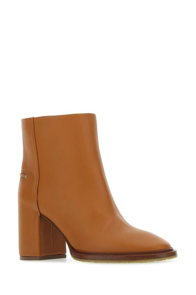 Shop Chloé Chloe Woman Caramel Leather Edith Ankle Boots In Brown