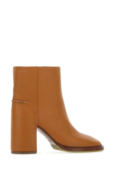 Shop Chloé Chloe Woman Caramel Leather Edith Ankle Boots In Brown
