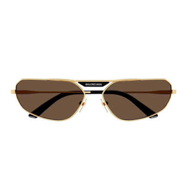 Shop Balenciaga Eyewear Rectangular Frame Sunglasses In Gold
