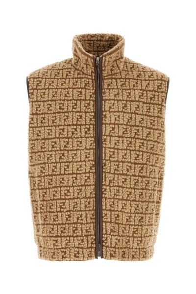 Shop Fendi Man Embroidered Teddy Fabric Vest In Multicolor