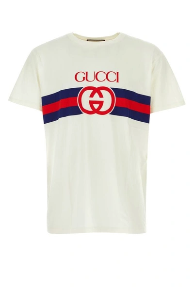 Shop Gucci Man Ivory Cotton T-shirt In White