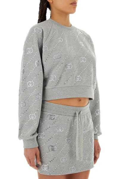 Shop Gucci Woman Embellished Cotton Sweatshirt In Gray