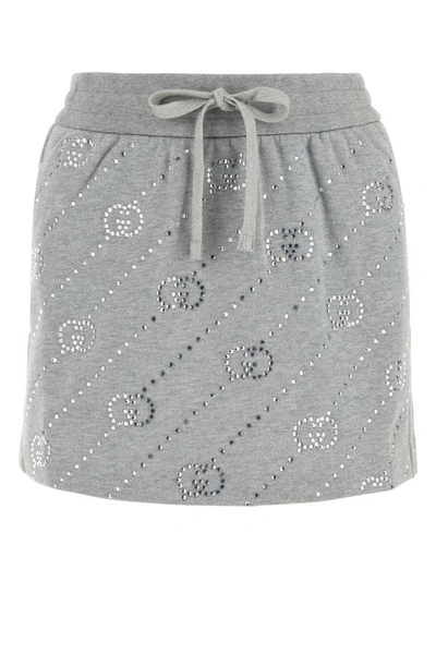 Shop Gucci Woman Embroidered Cotton Mini Skirt In Gray