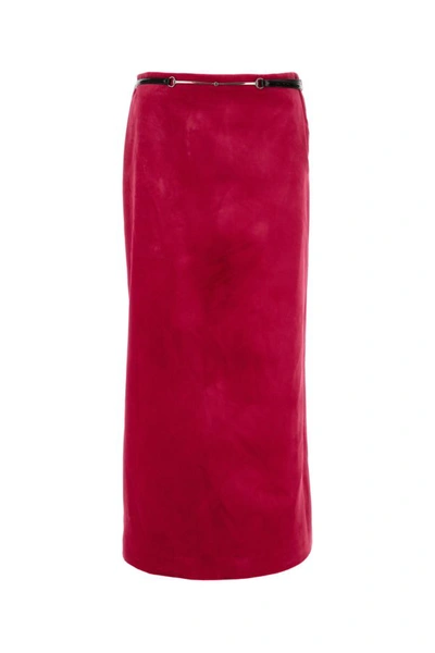 Shop Gucci Woman Fuchsia Velvet Skirt In Pink