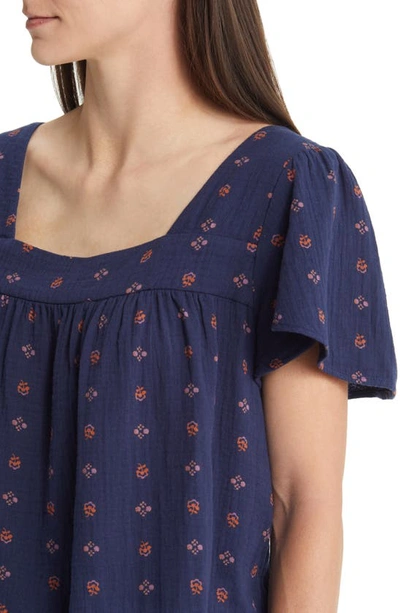 Caslon Square Neck Cotton Blouse In Navy Peacoat- Rust Ditsy Geo