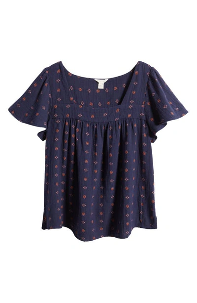 Caslon Square Neck Cotton Blouse In Navy Peacoat- Rust Ditsy Geo