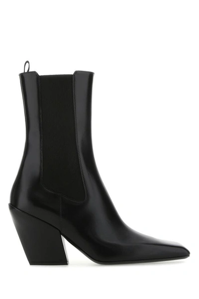 Shop Prada Woman Black Leather Ankle Boots