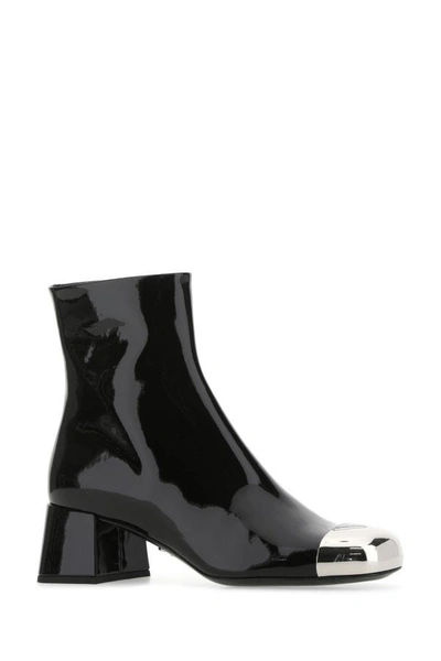 Shop Prada Woman Black Patent Leather Ankle Boots