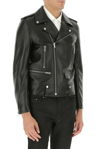 Shop Saint Laurent Man Black Leather Jacket