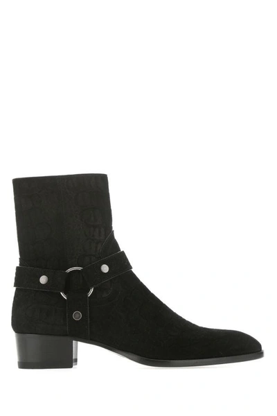 Shop Saint Laurent Man Black Suede Boots