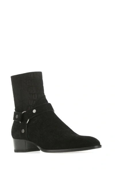 Shop Saint Laurent Man Black Suede Boots