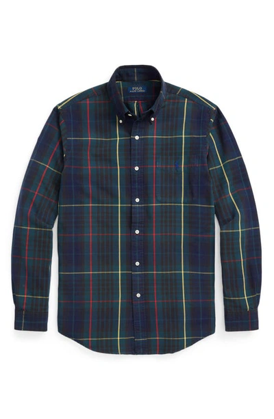 Shop Polo Ralph Lauren Classic Fit Plaid Button-down Oxford Shirt In Navy/ Green Multi