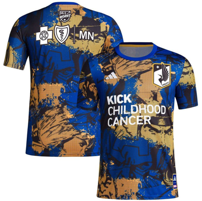 Shop Adidas Originals Adidas Royal Minnesota United Fc 2023 Mls Works Kick Childhood Cancer X Marvel Pre-match Top
