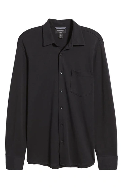 Shop Nordstrom Trim Fit Piqué Button-up Shirt In Black Jcq Txt