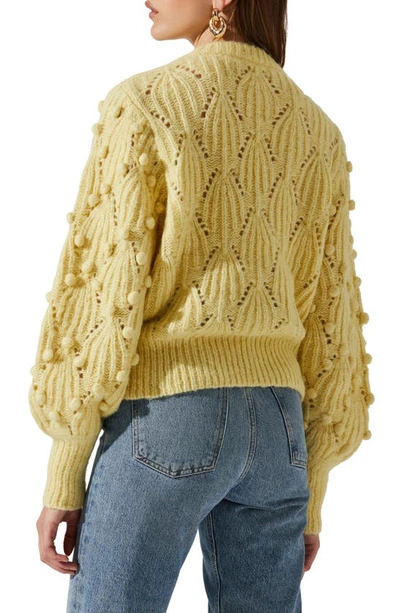 Shop Astr Lexi Pointelle Pom Sweater In Yellow