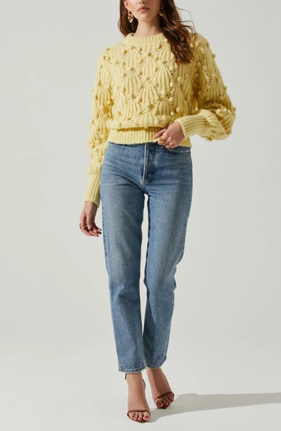 Shop Astr Lexi Pointelle Pom Sweater In Yellow