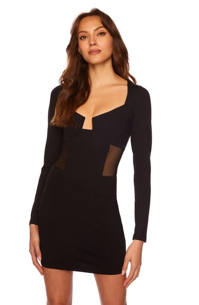 Shop Susana Monaco Notch Neck Long Sleeve Body-con Minidress In Black