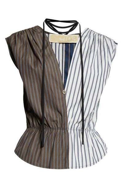 Sc103 Ocular Mixed Stripe Woven Top In Canopy