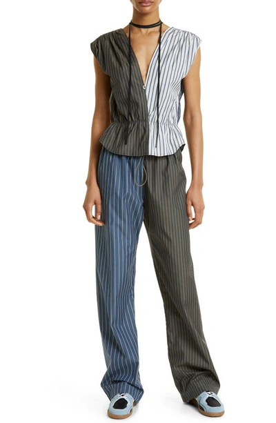 Sc103 Ocular Mixed Stripe Woven Top In Canopy