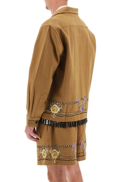 Shop Bode Autumn Royal Overshirt With Embroideries And Beadworks In Brown
