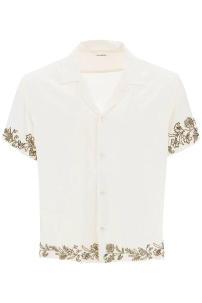 Shop Bode Silk Shirt With Floral Beadworks In White