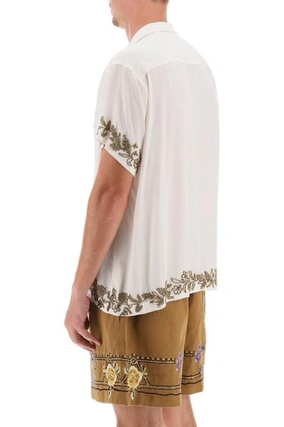 Shop Bode Silk Shirt With Floral Beadworks In White