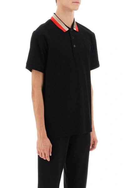 Shop Burberry Edney Polo Shirt With Striped Collar In Black