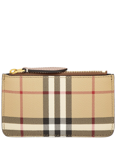 Shop Burberry Check E-canvas & Leather Coin Case With Strap In Beige