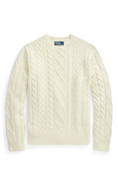 Shop Polo Ralph Lauren Cable Knit Wool & Cashmere Crewneck Sweater In Andover Cream