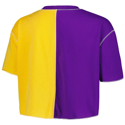 Shop Zoozatz Purple/gold Lsu Tigers Colorblock Cropped T-shirt