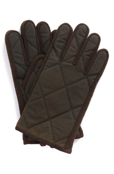 Shop Barbour Winterdale Wax Cotton Gloves In Olive/ Brown