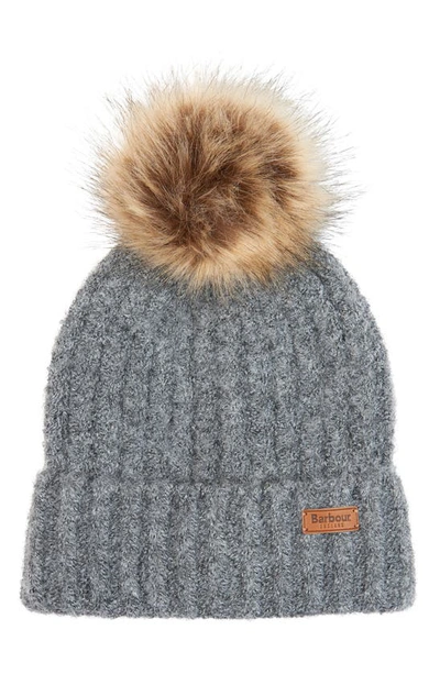 Barbour Saltburn Tartan Scarf & Beanie Knitted Set In Grey Rose