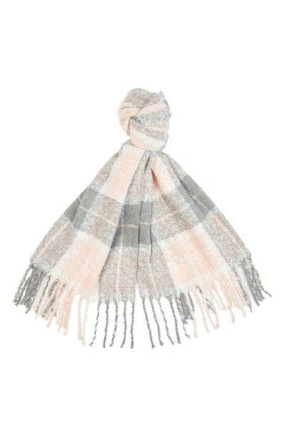 Barbour Saltburn Tartan Scarf & Beanie Knitted Set In Grey Rose